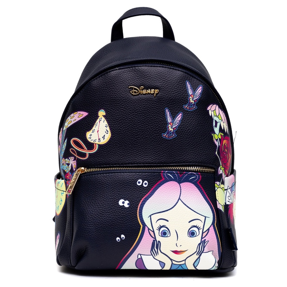Classic Disney Alice in Wonderland Mini Black Leather Backpack 12” Fashion Bag